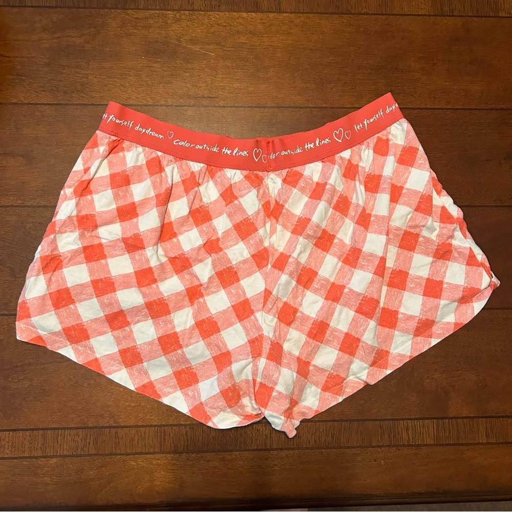 Hue Women’s Pink Plaid Pull-On Stretch Casual Pajama Shorts Size Large